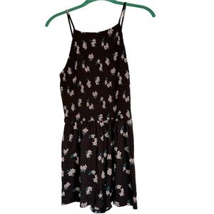 Hollister Black Floral Romper with Smocked Top and Adjustable Straps Size Medium